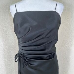 ABS Evening by Allen Schwartz Knee Length Dress 8 Black Satin Ruched Minimalist‎